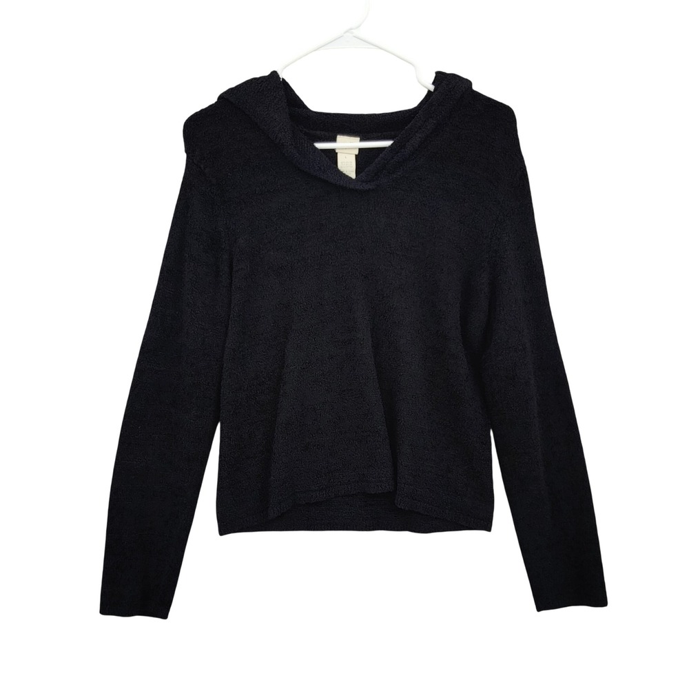 J. Jill Womens Cozy Soft Textured Boucle Knit Collared Sweater L Black Pullover